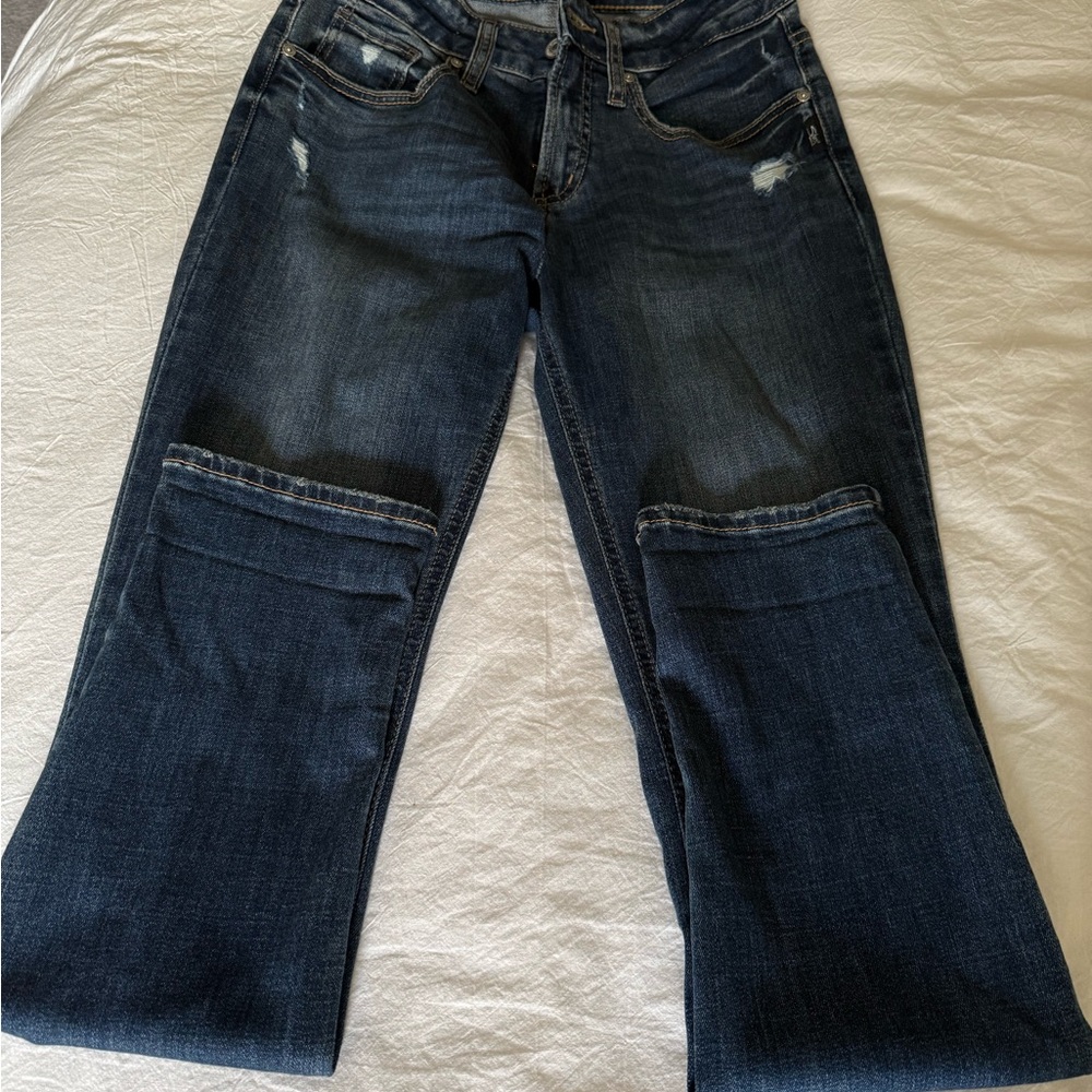 Silver Jeans Blue Straight Leg Denim with Distressed Details